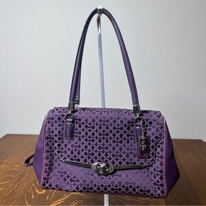 Coach Madison Madeline East West Purple Op Art Needlepoint Pattern Shoulder Bag